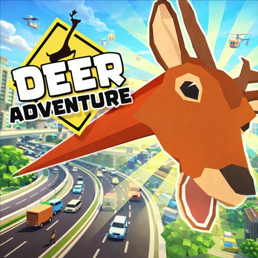 Deer Adventure gameplay — a mischievous deer with a stretchy neck in an open town