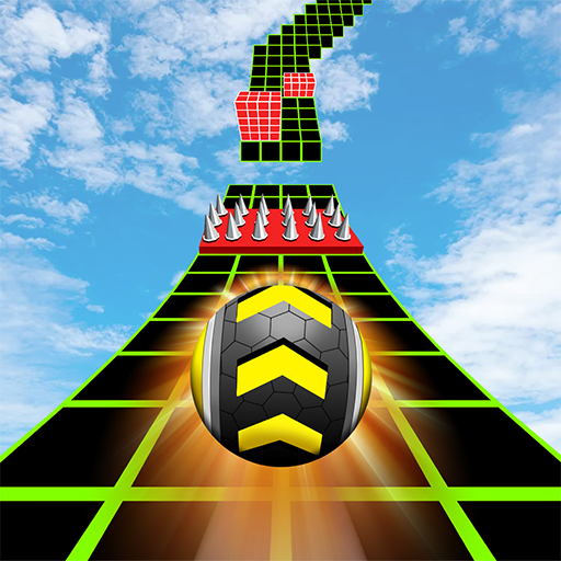 Extreme Run 3D gameplay — a neon ball racing down a glowing 3D track past spikes and obstacles
