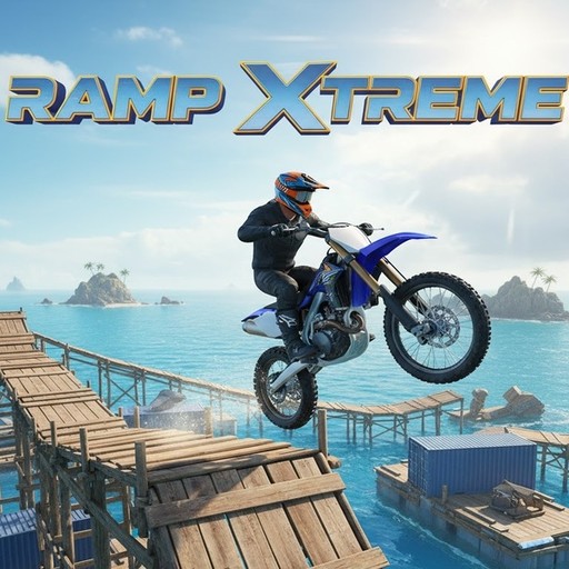 Ramp Xtreme gameplay — a motorcycle jumping between floating ramps