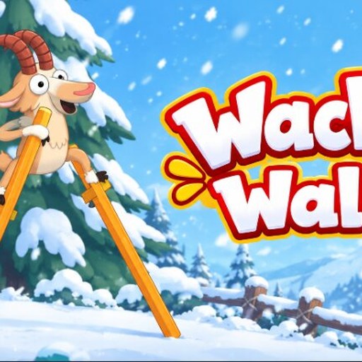 Wacky Walk gameplay — a goat balancing on wooden stilts